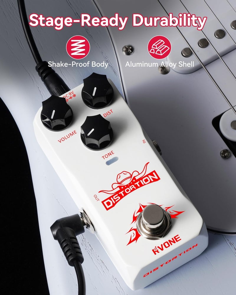 RVONE High Gain Distortion Pedal for Electric Guitar, Aluminum Guitar Pedal, Analog Guitar Effects Pedal for Compact Stage & Studio Pedal, True Bypass - Image 3